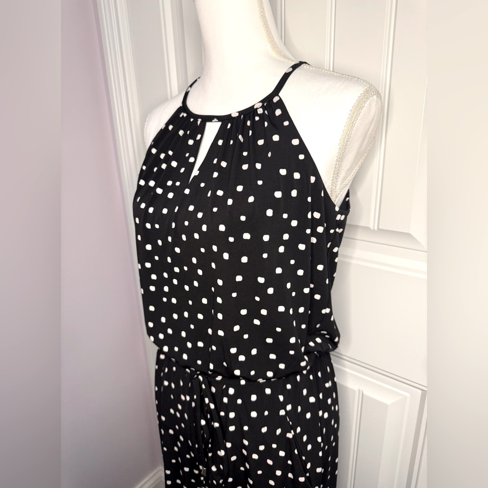 London Times Black and White Polka Dot Pant Romper Halter - Picture 4 of 10